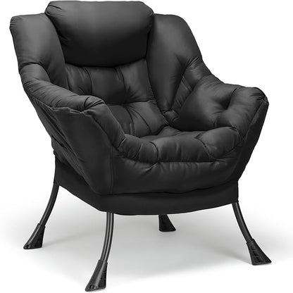 TLSUNNY Lazy Chair, Modern Comfy Lounge Accent Chair, Large Sofa Armchair with a Side Pocket, Leisure Reading Chair for Bedroom, Living Room, Dorm (Black)