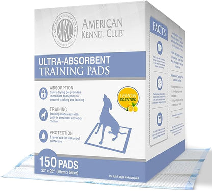 AMERICAN KENNEL CLUB AKC 63865 22 x 22 Yellow Disposable Dog Training Pads - Lemon Scented - Pack of 150