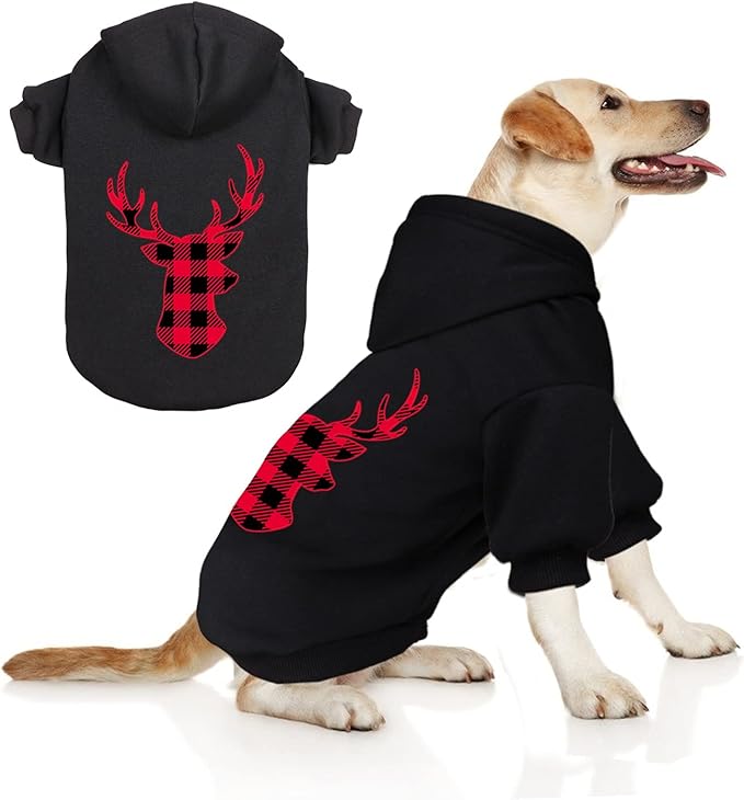 Dog Hoodie Sweater for Dogs Pet Clothes Buffalo Plaid Dog Hooded Sweatshirt Warm and Soft Breathable Cozy(Reindeer&L)