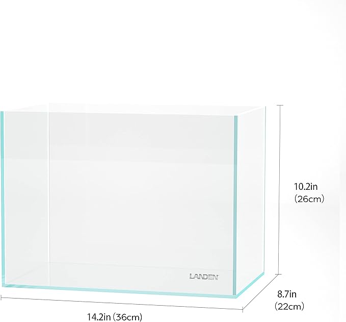 LANDEN 36N 5 Gallon Rimless Low Iron Aquarium Tank, 14.2" W × 8.7" D × 10.2" H (36cm x 22cm x 26cm) 5mm Thickness with Black Nano Foam Leveling mat Included