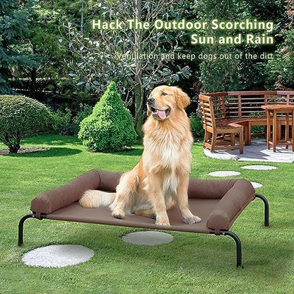 Cooling Elevated Dog Bed for Large Dogs, Outdoor Raised Dog Bed Dog Cot Bed | Portable,with Breathable Mesh, Chew Proof Pet Cots with Removable and Waterproof Bolster