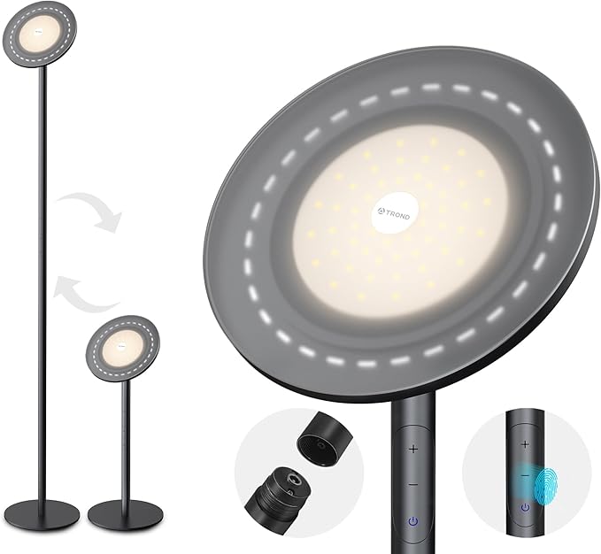 TROND Floor Lamp, 5000LM Super Bright Sky LED Modern Torchiere Standing Lamp, 3000K Warm White Light, 5-Level Dimmable, Modular 71 in Tall Pole Light, 30-Minute Timer for Living Room, Bed Room