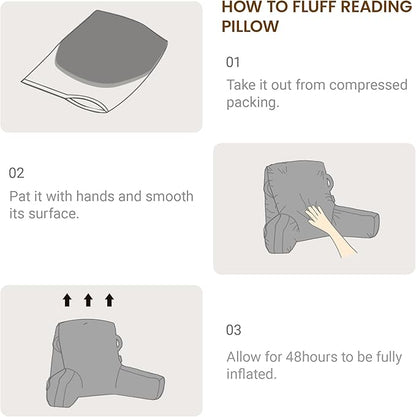Unisakey Portable Comfy Reading Pillows for Bed Sitting Up(Royal Blue Oeko-Tex), Velvet Back Pillow with Arms & Pockets for Adults, Support Memory Foam Bed Pillow for Dorm/Reading/Watching/Gaming