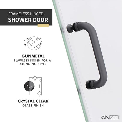 ANZZI 70" x 24" Frameless Shower Door in Gun Metal Black, Passion Water