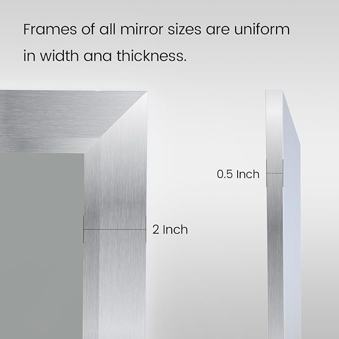 Amorho 28x36 Inch Bathroom Mirror Silver, Thick Metal Framed Wall Mirrors