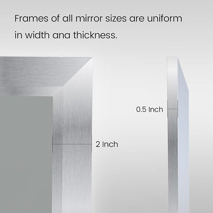 Amorho 60x36 Inch Bathroom Mirror Silver, Thick Metal Framed Wall Mirrors