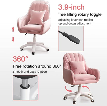 XUEGW Home Office Chair Computer Chair with Mid-Back Upholstered Modern Tufted Computer Task Chair Swivel Height Adjustable Velvet Accent Chair Suitable for Bedroom, Study