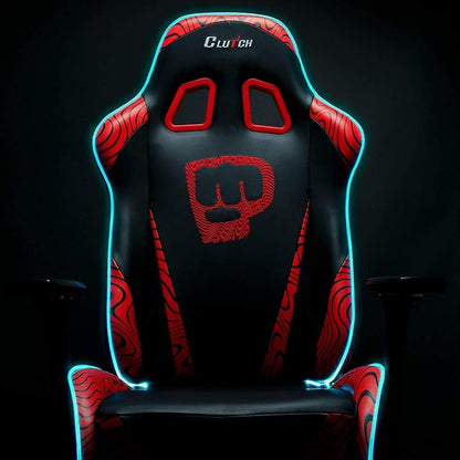 Clutch Chairz Throttle Series Pewdiepie Edition LED Gaming Chair - Premium Ergonomic Design, Lumbar and Head Support Pillows - Black/Red