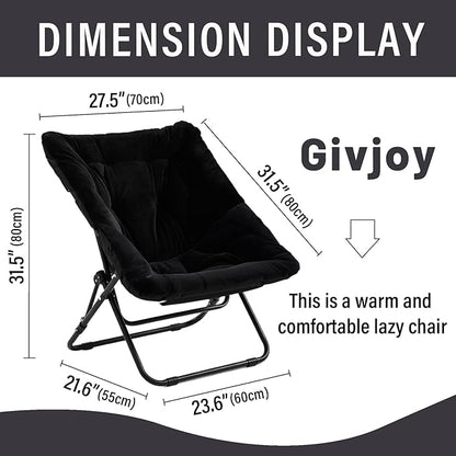Givjoy Comfy Folded Chair, Soft Faux Fur Oversized Folding Chair, Flexible Lounge Lazy Chair for Kids Girls Teens Adults, Moon Chair for Dorm Rooms, Bedroom, Living Room