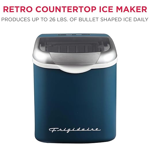 FRIGIDAIRE Retro Compact Ice Maker Machine, Bullet Ice, 26 lb per Day