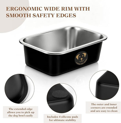 1.25 Gallons Large Stainless Steel Dog Water Bowl, High Capacity Metal Dog Food Bowls, Outdoor Dog Bowl Food and Water, X-Large, and Big Dogs & Cat, Black