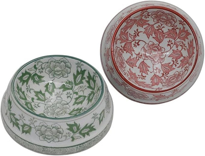 Aimusego Ceramic Green & White Dog Bowl 9inch Chinoiserie Hand Painted Pet Food Water Bowls, Dogs Cat Dish for Medium and Large Pet, Puppy-25OZ