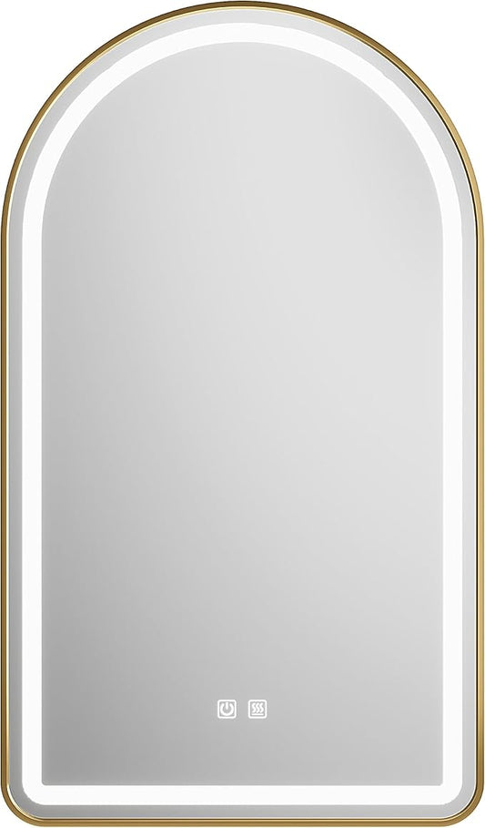24x36 inch Gold Tempered Glass LED Arched Mirror