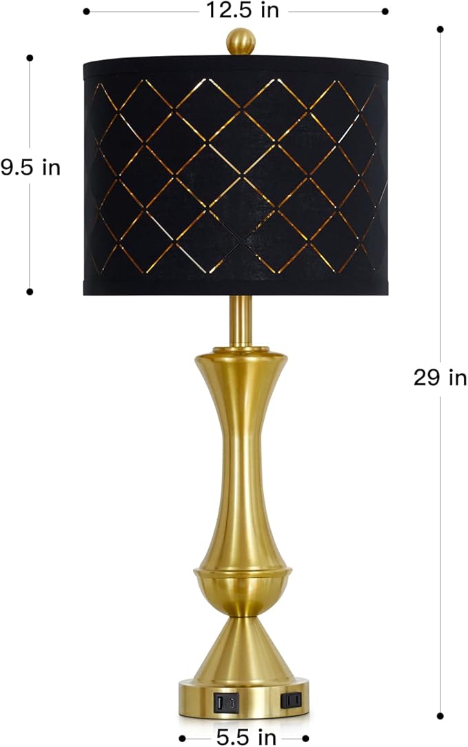 29" Gold Modern Table Lamps Set of 2, 3-Way Dimmable Touch Lamps for Nightstand with USB A+C & Outlets,Brass Lamps for Living Room, Bedroom, Nightstand, Entryway(2 Bulbs Included)