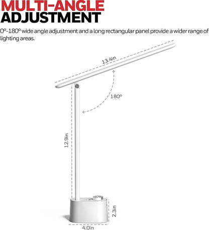 Honeywell Upgraded LED Desk Lamp - H01 Pro Sunturalux™ Foldable Desk Light with USB A+C Charging Port, 3 Color Modes Dimmable Table Lamp for Home Office Reading(White)