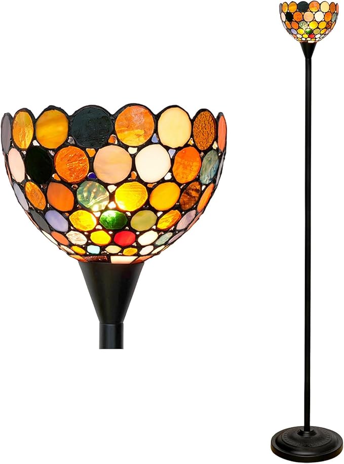 Tiffany Floor Lamp Tochiere Standing Multicolored Stained Glass Floor Light Vintage Tall Pole Uplight Lamp Rustic Corner Lamp with Foot Switch for Home Decor Living Room Bedroom