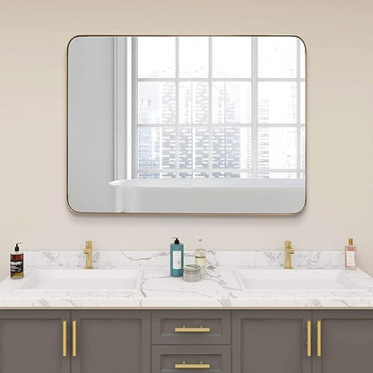 ANDY STAR Gold Bathroom Mirror, 30x36 Brushed Brass Rectangle Mirror