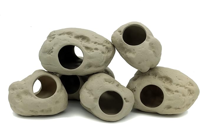ALEGI Aquarium Decoration Rock Caves for Fish Tank, Ceramic Betta Fish Tank Accessories Hideout, Cichlid Stackable Cave Hiding (3 Small & 3 Medium)