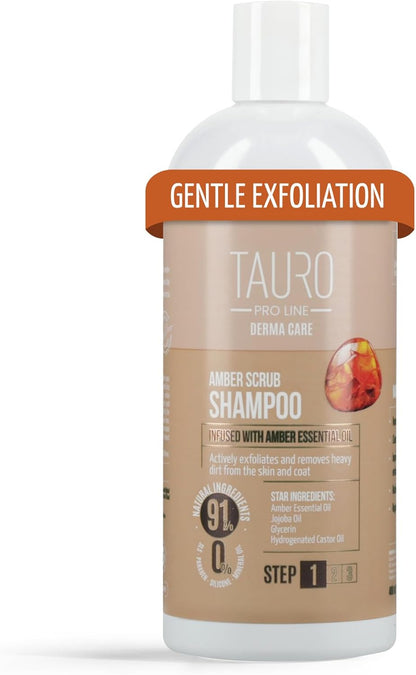 Tauro Pro Line Dog Shampoo for Itchy Skin Relief, Exfoliating Pet Wash Scrub for Deep Cleansing, Pet Shampoo for Dogs, Cat & Puppy Sensitive Skin (Derma Care 13.5 Fl Oz)