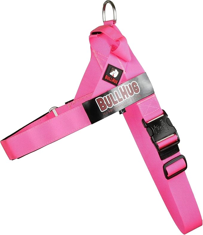 Adjustable Dog Harness– No Pull, No Choke – for English Bulldogs, French Bulldogs, Pugs & Broad-Chested Breeds – Easy, Safe Walks (NEON Pink, Medium)