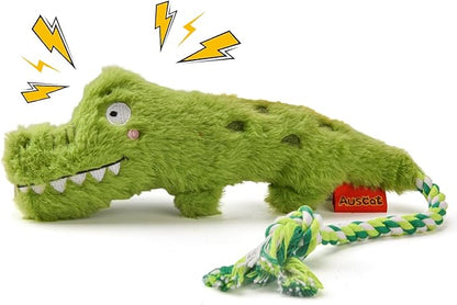 AUSCAT Plush Dog Rope Toy, Durable Squeaky Dog Toys for Puppy Small Medium Dogs (Not for Aggressive Chewers), Crocodile