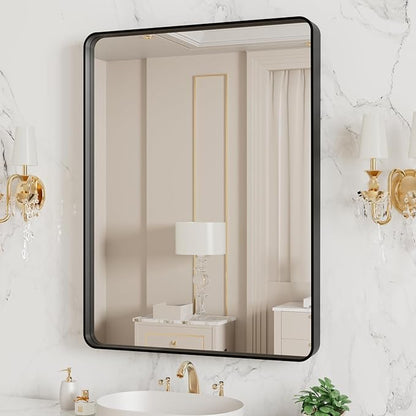 LOAAO 20X16 Inch Black Metal Framed Bathroom Mirror