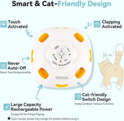 ORSDA Interactive Cat Toys for Indoor Cats, 5-in-1 Hide and Seek Kitten Toys, Interactive Automatic Rechargeable Electric,Whack-A-Mole Exercise Kicker Toy for Indoor Cats