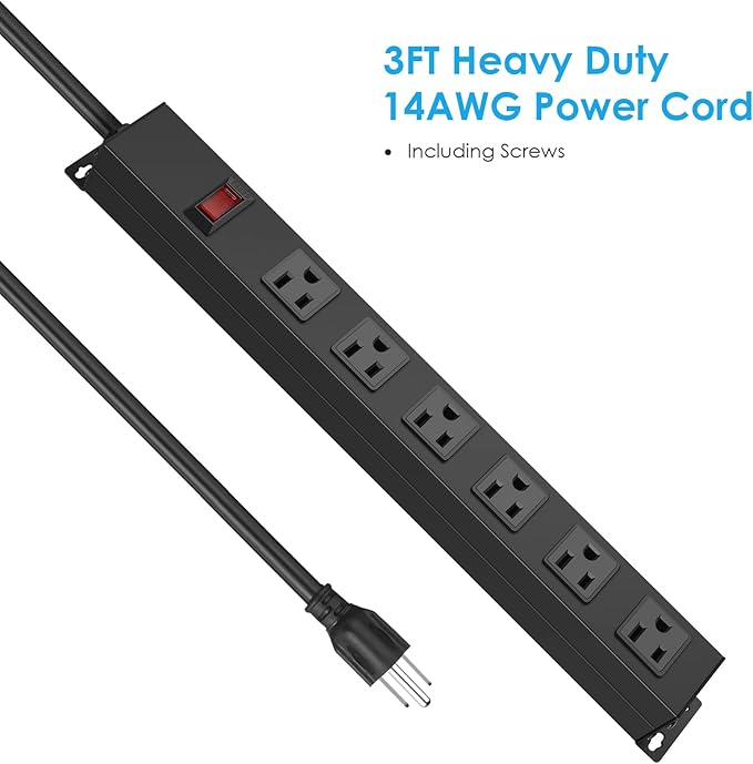 4Pack Metal Wall Mount Power Strip, Mountable Power Outlet