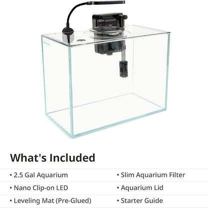 NICREW 2.5 Gallon Nano Nature Aquarium Kit, Ultra-Clear Rimless Desktop Fish Tank with Light and Filter, Perfect for Small Fish, Shrimp, or Betta, Basic Version, Clear