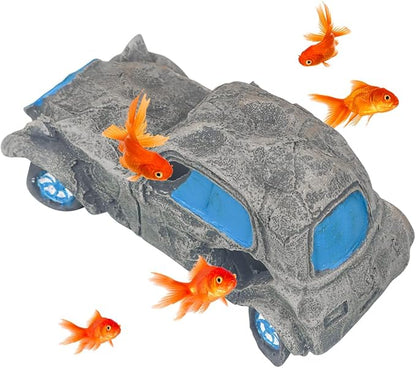 Virekm Aquarium Decorations, Aquarium Decorations for Fish Tank - Realistic Resin Rock Cave Hideouts, Safe Fish Tank Ornaments with Natural Design for Betta, Goldfish, Shrimp - Easy to Clean (car)