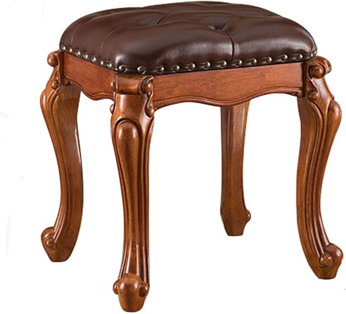 Foot Stools,Vintage Ottoman Cherry Leather Foot Rest,Wooden Footrest,Upholstered Footstool for Couch/Living Room/Sofa (18.5)