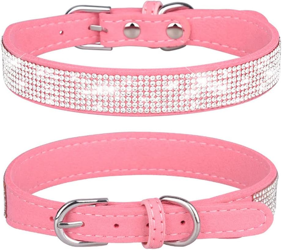 XXS Dog Collar with Rhinestones, Glitter Diamond Fancy Crystal Pretty Jewel Pet Bling Puppy Collars for XXS XS Small Medium Large Breed Female Dogs Girl Cats Kitten, Pink XXSmall