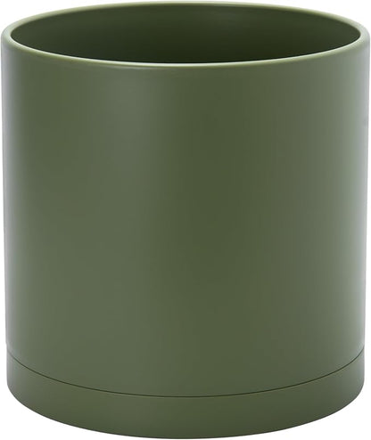 D'vine Dev 12 Inch Plastic Planter Pots for Plant Pot with Drainage Hole and Seamless Saucers, Olive, 74-X-I-3
