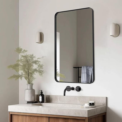 ANDY STAR Black Bathroom Mirror, 24”x40” Rounded Corner Rectangle Mirror