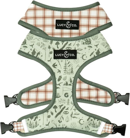 Lucy & Co. Reversible Dog Harness - Water-Repellent Neoprene, Dual-Print Design, Easy Swap Style, Adjustable Comfort Fit - Camp Out Reversible Harness - Small