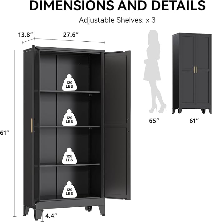 COFaR 61" Tall Pantry Cabinet in Black, Modern Storage Cabinet