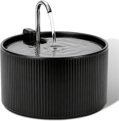 2.2L Ceramic Pet Fountain –Porcelain Pet Water Fountain & Little Dog Drinking Bowl– Automatic Cat Water Dispenser （Black）