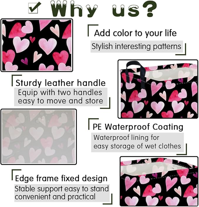 Rectangular Black Valentine's Day basket,nursery basket,Black girls gift baskets,kids toy storage Bin, Love Heart Room Decor for Home,Shelf Baskets(Enchanting heart)