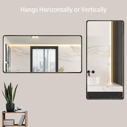 LOAAO 60X28 Inch Black Metal Framed Bathroom Mirror