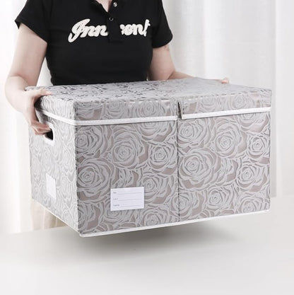 PRANDOM Extra Large Collapsible Storage Cubes with Lids Fabric Decorative Storage Bins Boxes Organizer Baskets with Cover Handles for Bedroom Closet Living Room 19.6x15.7x11.8 Inch 3 Pack