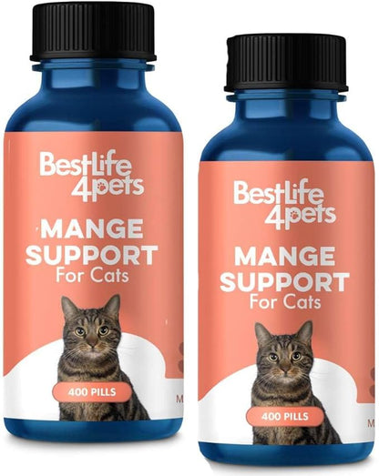 Mange Support & Cat Itchy Skin Relief - Naturally Soothes Red Sore Spots, Reduces Scratching, Excessive Grooming and Patchy Fur in Cats and Kittens Leaving a Healthier Coat (800 Small, Odorless Pills)