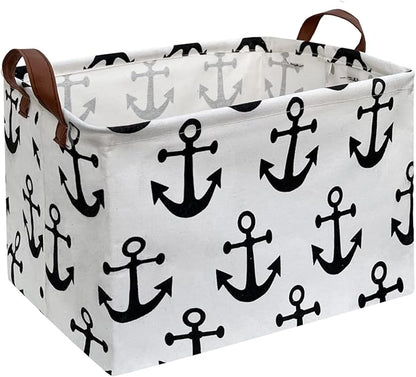 CLOCOR Rectangular Storage Basket,Collapsible Cute Pattern Storage Bin,Waterproof Coating Storage Box with Handles ,Gift Baskets, Shelf Basket (Anchor)