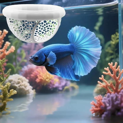 Laoha 2 PCS Floating Betta Hammock & Shrimp Shelter – 3D Printed Aquarium Decor with Feeding Ring, Safe Resting Spot for Betta Fish, Shrimp and Small Fish(2, White)