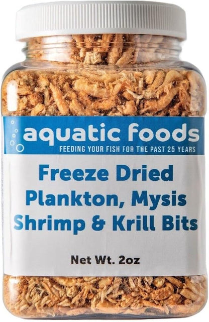 Aquatic Foods Inc. Plankton, Mysis Shrimp & Arctic Krill Bits- Freeze Dried for for Marines, Corals, Anemones, Koi & Pond Fish, Cichlids, All Tropical Fish…2oz Small Jar