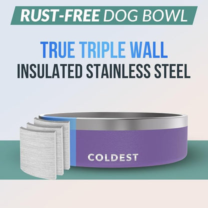 Coldest Dog Bowl - Anti Rust Metal, Non Slip, 3 Layers Insulated Stainless Steel Dog Bowls - Spill Proof & Heavy Duty - Water Bowl for Dogs, Cats & Pets, Dish Washer Safe (42 oz, Galaxy Purple)