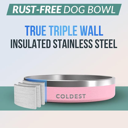 Coldest Dog Bowl - Anti Rust Metal, Non Slip, 3 Layers Insulated Stainless Steel Dog Bowls - Spill Proof & Heavy Duty - Water Bowl for Dogs, Cats & Pets, Dish Washer Safe (21 oz,Cotton Candy Pink)