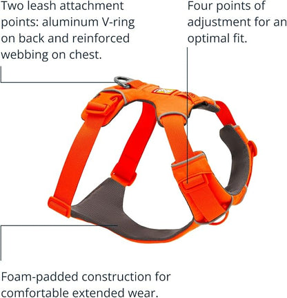 Ruffwear, Front Range Dog Harness, Reflective Soft Padded Everyday Harness with Dual Leash Clips, Adjustable and Lightweight Fit for Training or Walking for All Dogs, Blaze Orange, XX-Small