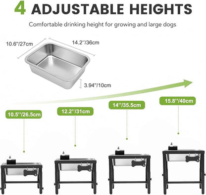 2 Gallon Elevated Large Dog Water Bowl, Automatic Dog Water Bowl Dispenser, 4 Adjustable Height Raised Dog Bowl Stand for Large Breed Relief Joint Pressure, Easy Clean for Indoor & Outdoor Uses