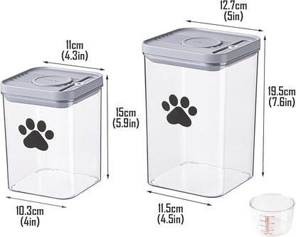 Dog Cat Food Storage Container with Scoop, 2Pack Airtight Plastic Pet Food Storage Containers,Dog Treat Container Jars Set,Treats Canister for Kitchen or Countertop,BPA Free, Clear