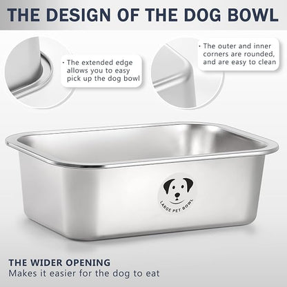 Stainless Steel Dog Bowls for Large Dogs, High Capacity Metal Dog Food Bowls, Food and Water Bowl for Large, X-Large, and Big Dogs 2.65 Gallons